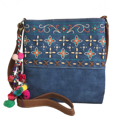 Montana West floral embroidery crossbody purse navy
