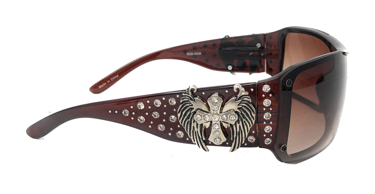 Montana West Sunglasses in Coffee w/Bucking Bronco Concho Accents Amazon.com: Texas West Sunglasses with Turquoise Agate Cross  main image 2