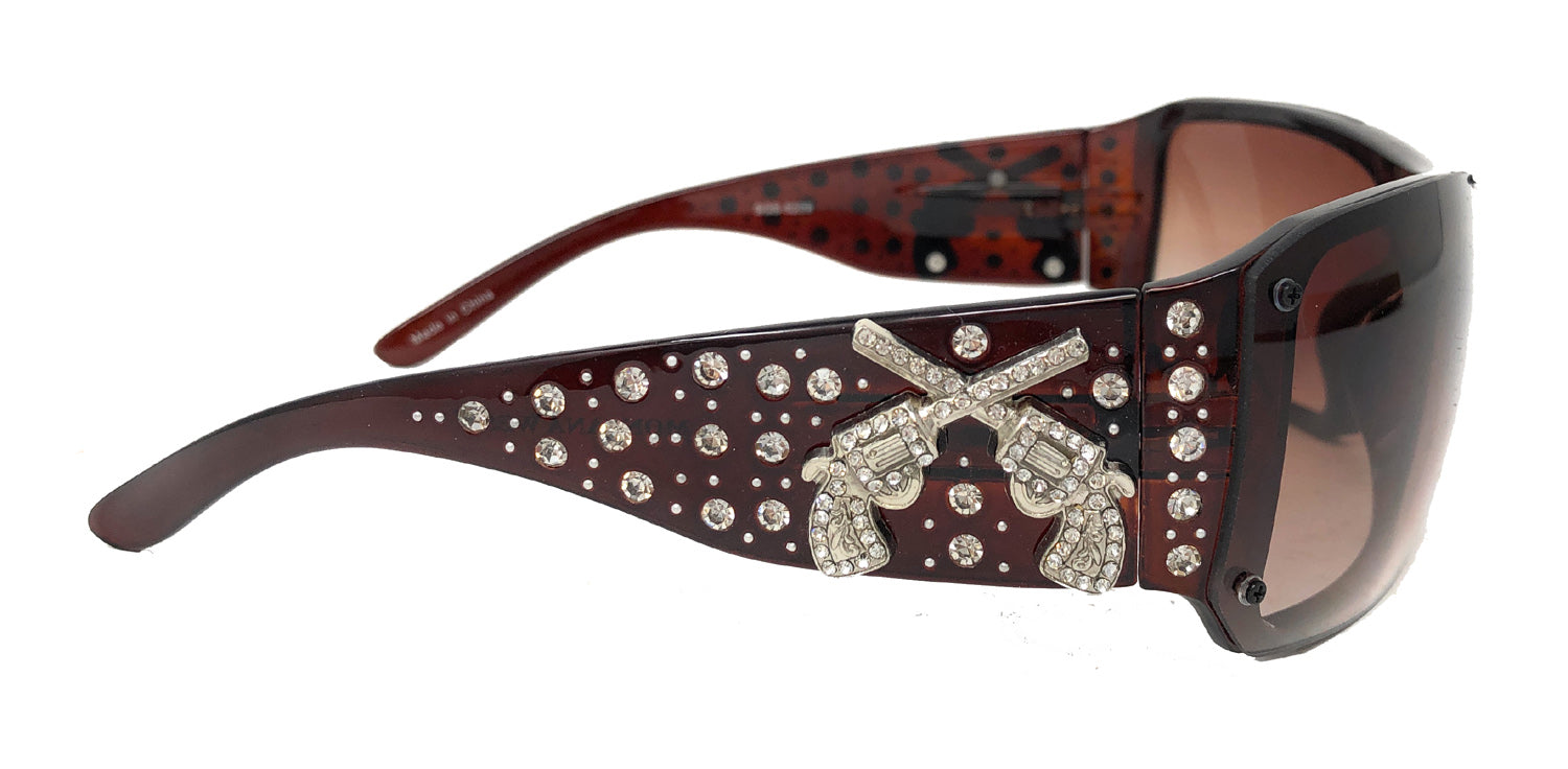Crossed Pistol Rhinestone Sunglasses Coffee