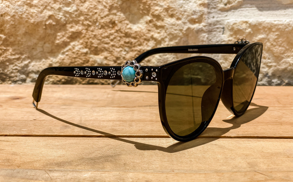 Montana West Turquoise Concho Cat Eye Sunglasses - Black Frame