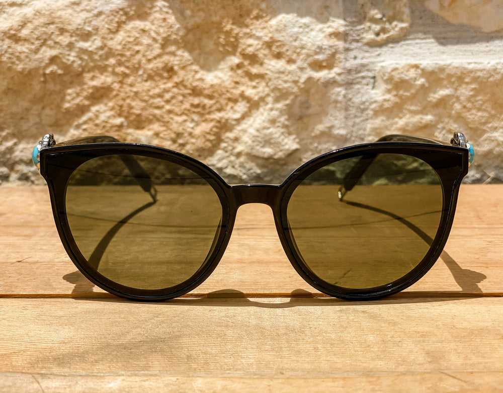 Montana West Turquoise Concho Cat Eye Sunglasses - Black Frame