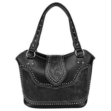 Concealed Carry Western Tooled Leather Purse - Black