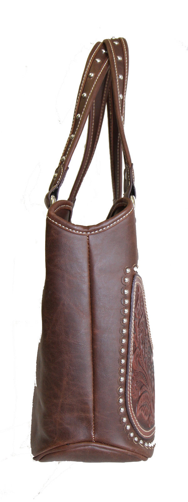 Concealed Carry Western Tooled Leather Shoulder Bag - Coffee