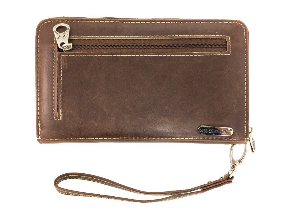 Concealed Carry Western Tooled Leather Wallet Back - Coffee
