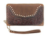 Concealed Carry Western Tooled Leather Wallet Front - Coffee