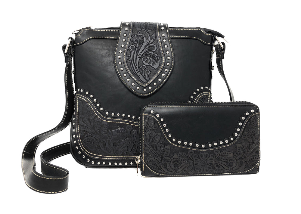 Black Leather Purse  Concealed Carry Crossbody Purse for Women
