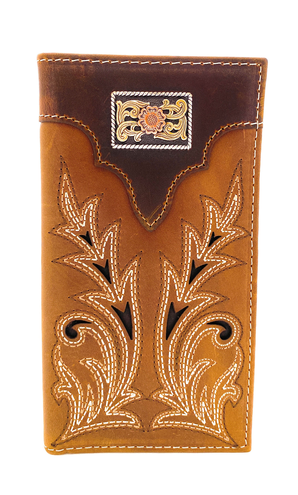 Nocona Mens Medium Brown Rodeo Style Wallet Boot Stitch Front 