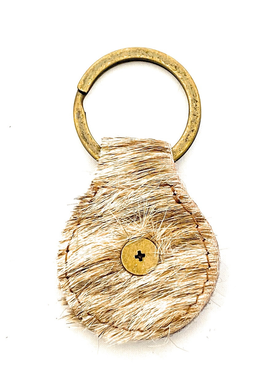 Montana West Real Leather Hair-On Cowhide Key Chain - Engraved Berry Concho Brown