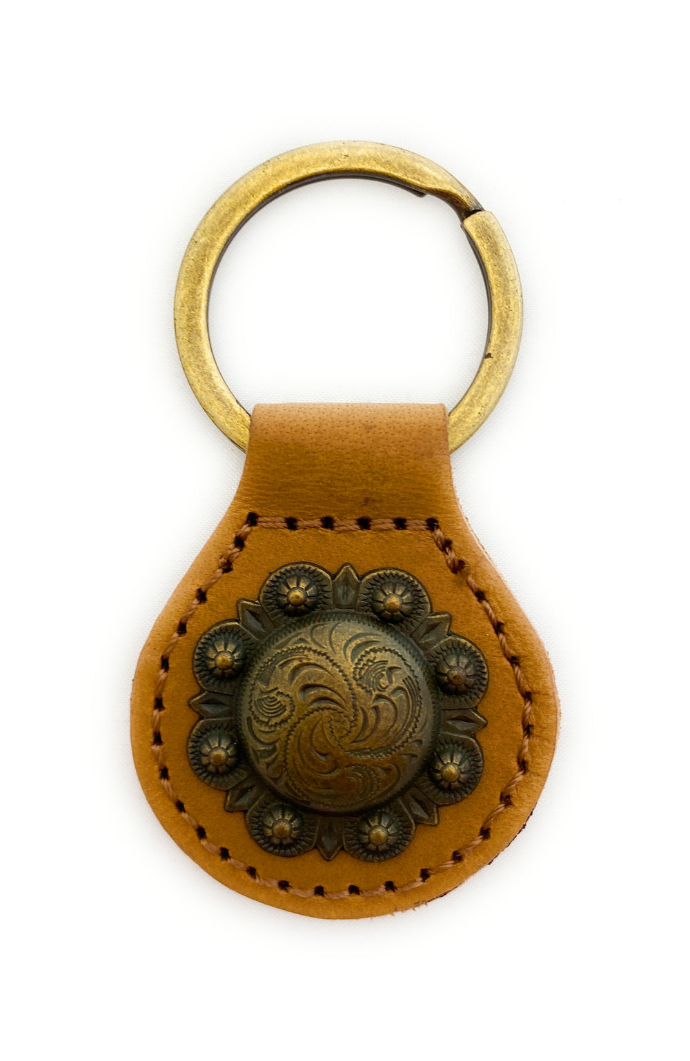 Montana West Real Leather Key Chain - Engraved Berry Concho Brown