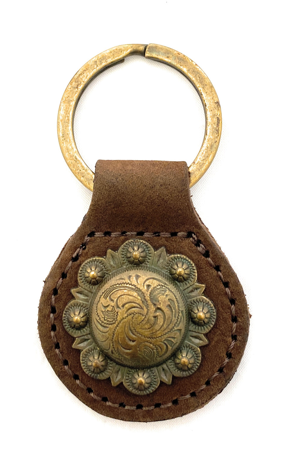Montana West Real Leather Key Chain - Engraved Berry Concho Coffee