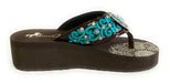 Embroidered Rhinestone Wedge Flip Flop - Turquoise