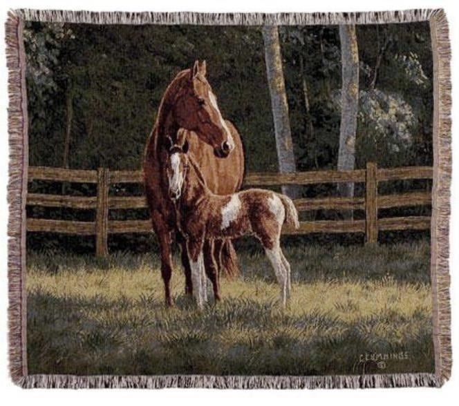Simply Home Western Tapestry Josie Mare and Foal Throw Blanket